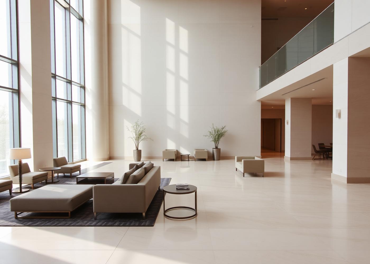 Shahabad Cream limestone floor tiles in a contemporary hotel lobby