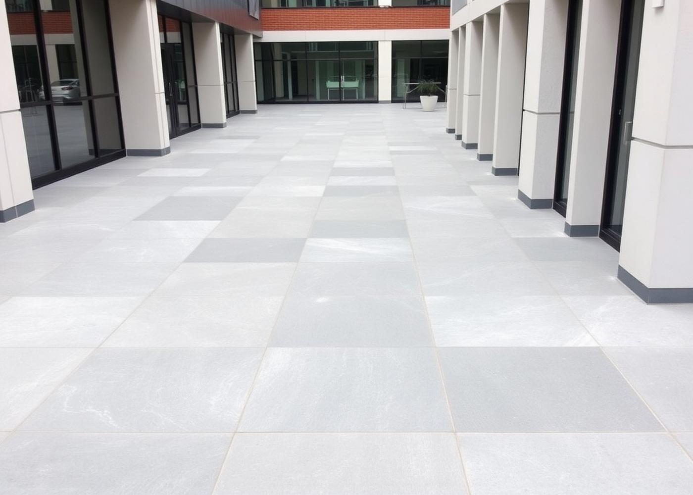 Shahabad Grey limestone paving in a commercial courtyard with tight joints